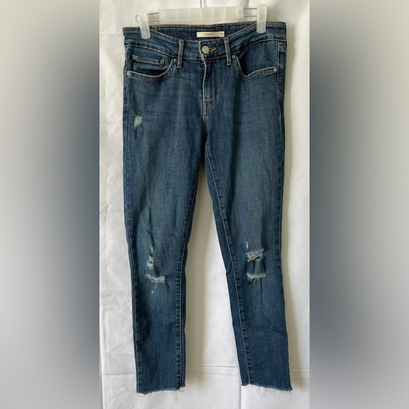 Levi’s Jeans Women’s 27 Blue Distressed Denim Style 711 Skinny Red Tab - Picture 1 of 9